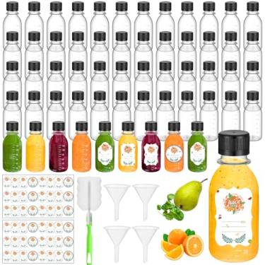 Imagem de LemonRoad 50 garrafas de suco de plástico pequenas de 118 ml com tampa, mini jarra reutilizável transparente com escala de tampa e etiqueta para smoothies líquidos de gengibre, bebida, leite, cerveja