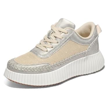 Imagem de mysoft Tênis feminino plataforma grosso, confortável, leve, moderno, casual, tênis de caminhada, Glitter dourado, 36