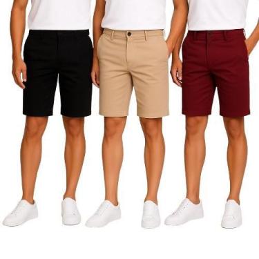 Imagem de Kit 3 Bermuda Sarja Masculina Modelo Elastano Alfaiataria Diversas Cor