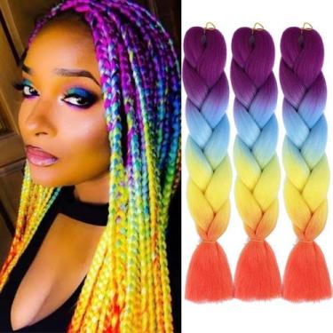 Imagem de Extensões de cabelo trançadas AFNOTE Ombre Rainbow 24 cm 300 g, 3 paco