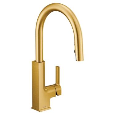 Imagem de Moen S72308BG STO Torneira de cozinha com puxador de arco alto com limpeza elétrica, ouro escovado