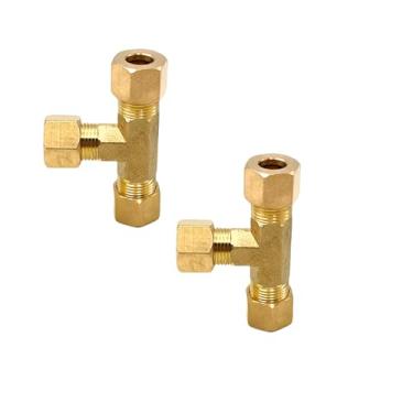 Imagem de 2 peças de acessórios de tubo de união de compressão de latão, 5/40.6 cm x 5/40.6 cm x 5/40.6 cm T de compressão para linha de gás, medidores de pressão de óleo e compressor de ar