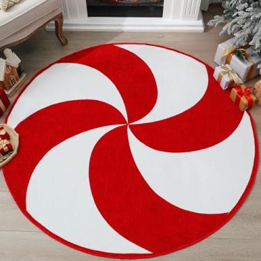 Imagem de Drydiet Tapete redondo de 1,5 m de área de Natal, grande, cana-de-pimenta, doce, tapete lavável, antiderrapante, círculo vermelho, tapete para sala de estar, quarto, entrada, cozinha, decoração de