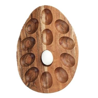 Imagem de IHI EST. 1986 Bandeja rústica para servir ovos cozidos duros, 20 x 30 cm, grão natural de madeira