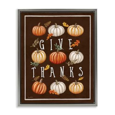 Imagem de Stupell Industries Give Thanks with Varied Pumpkins Gray Framed Floater Canvas Wall Art, design by Elizabeth Tyndall, 21 x 17