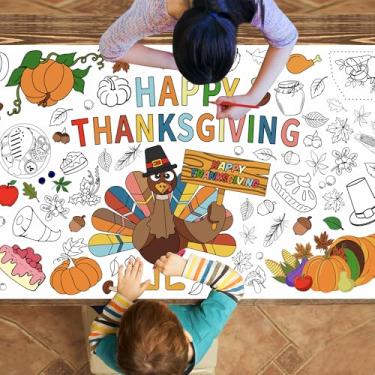 Imagem de CUUSNNY Cartazes de colorir de Ação de Graças para crianças, toalha de mesa de papel de colorir de peru para decoração de Ação de Graças, festa, sala de aula, suprimentos para atividades domésticas