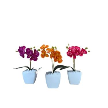 Imagem de Decoração Sala, kit três vasinhos mini arranjo de orquídeas permanentes efeito real decoração(TRIO MODELO 5)