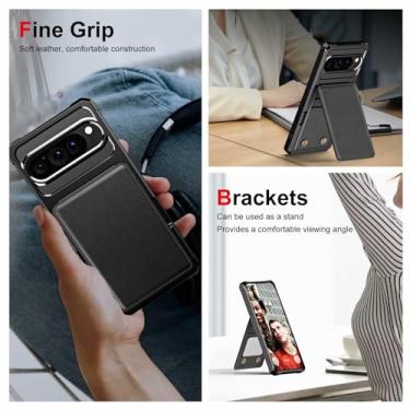 Imagem de LYJSMGZ Capa com porta-cartões para Google Pixel10PROXL/10Pro/10, à prova de choque com suporte, antiderrapante, evita impressões digitais, capa protetora de lente de câmera completa, preta, 10PROXL