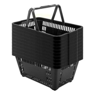 Imagem de 10 Cestas Cestinha Plastica Preta Reforçada Supermercado Mercado 16 Litros (Preto)