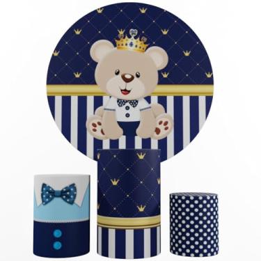 Imagem de Kit Decoração Festa, Painel Ursinhos + Trio Capas De Cilindros (Realeza azul 02)