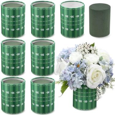 Imagem de Ninehaoou Conjunto de 6 vasos de futebol de 12 cm para mesa de centro de mesa esportiva redonda corredor de futebol caixa de flores com vaso de espuma removível de papel para flores artificiais