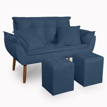 Imagem de Kit Poltrona Decorativa Namoradeira 2 Puffs Quadrado e 2 Almofadas Sue