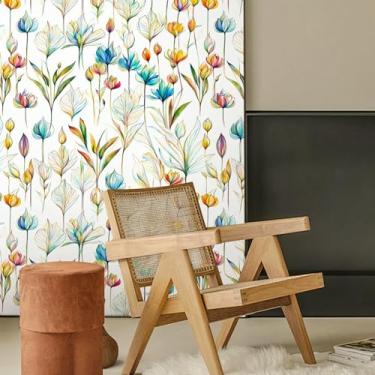 Imagem de ESSMOKO Papel de parede arco-íris série floral PVC impermeável papel de parede autoadesivo para quarto, sala de estar, hotel adesivo de fundo B 45 * 300 cm