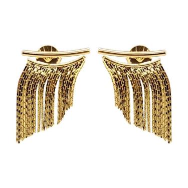 Imagem de Brinco folheado a ouro com fios de franja