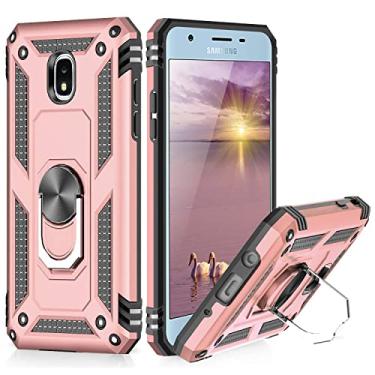 Imagem de TJS Capa de celular Samsung Galaxy J7 2018/J7 Refine/J7 Star/J7 Eon/J7 TOP/J7 Aero/J7 Crown/J7 Aura/J7 V 2ª Geração, [Proteção total de vidro temperado] [Anel de metal] [Suporte magnético], Rose Gold
