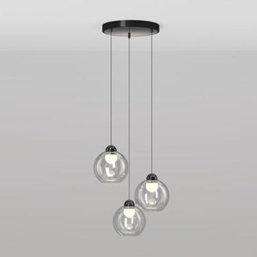 Imagem de Lustre de vidro LED preto transparente globo de vidro abajur pendente luz ajustável altura luz suspensa para ilha de cozinha sala de estar quarto cabeceira sala de jantar corredor luminária