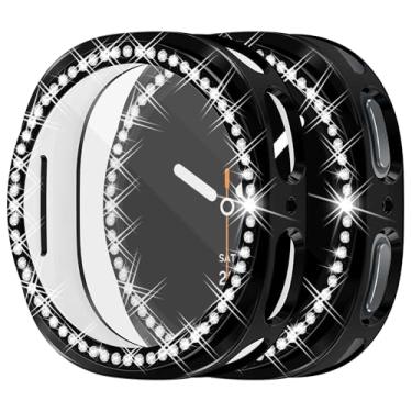 Imagem de Pacote com 2 protetores de tela de relógio Bling para Samsung Galaxy Watch8 44 mm, capas de proteção com glitter preto TPU capa macia com strass brilhantes para Galaxy Watch8 44 mm (SM-L330)
