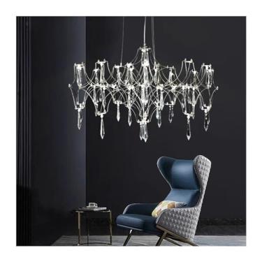 Imagem de Lustre luxuoso, lustres nórdicos de decoração para casa para sala de jantar, lustres pendentes, lâmpadas suspensas para luminárias de teto, iluminação interna, branco frio-prateado, 63 cm