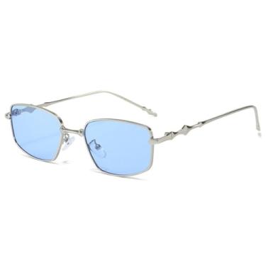 Imagem de Óculos de sol vintage com armação estreita e anti-luz azul, armação de metal, prateado, azul, comprimento das hastes: 134 mm