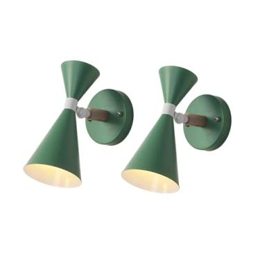 Imagem de Pacote com 2 arandelas modernas, luminária de parede para quarto infantil, cor macaron, luminária de cabeceira nórdica de madeira maciça, luz de leitura giratória em 350°, arandelas de metal