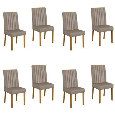 Imagem de Conjunto 8 Cadeiras para Sala de Jantar Pés em Madeira Maciça Mari Bege