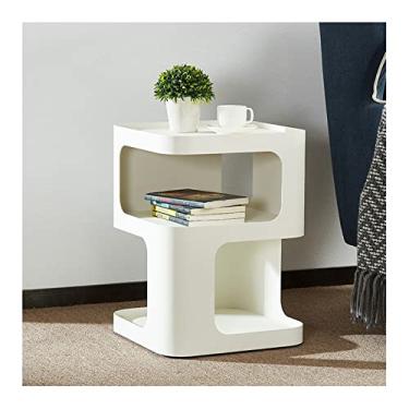 Imagem de Mesa lateral, sofá mesas laterais quadradas modernas 2 camadas metal pequena mesa de canto escritório sala de estar sofá mini mesa de centro quarto mesa de cabeceira mesas de centro (cor: cinza) (C)