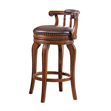 Imagem de UISLA Banqueta de bar para móveis, balcão giratório, cafeteria de café da manhã com assento e encosto acolchoados de couro + pernas de madeira maciça/azul/38 38 68 cm