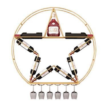 Imagem de Prateleiras de vinho de bancada com suporte de copo de taça, rack de vinho suspenso de metal na parede, prateleiras de armazenamento de vinho tinto, rack de exibição de decoração de cozinha para casa