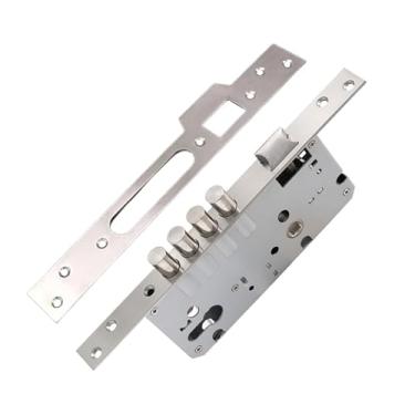 Imagem de Fechadura de porta, fechadura de encaixe de aço inoxidável, trava de encaixe de porta de madeira com parafusos, centro de 85 mm/corpo de trava traseira de 50 mm, língua de segunda marcha, dupla