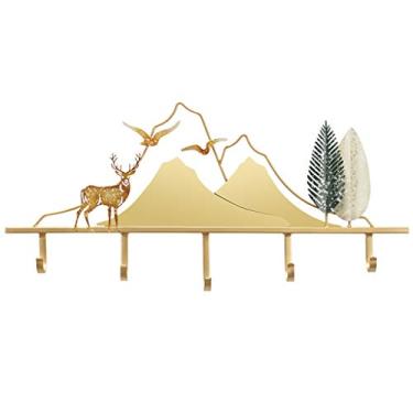 Imagem de Cabide de parede para cabide de entrada, toalha, chaveiro, cabide de 25,1 x 11,8 polegadas (5 ganchos) cabide de gancho de porta