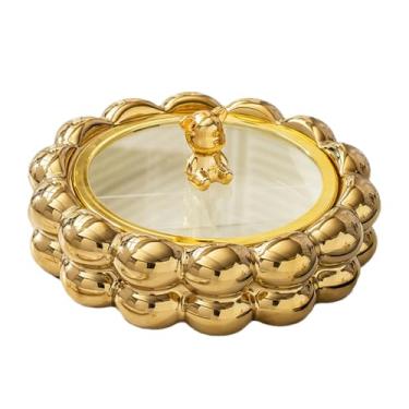 Imagem de Bandeja giratória para servir lanches com tampa, pratos de cerâmica divididos de 30 cm, prato de aperitivo redondo com 4 compartimentos, prato organizador removível de frutas secas branco 4