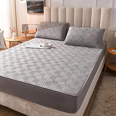 Imagem de Lençol com elástico Queen, ajuste confortável e permaneça no lugar, cor pura, antiderrapante, colcha, para quarto, dormitório, branco, B 180 x 200 + 25 cm (cinza C casal 150 x 200 + 35 cm)