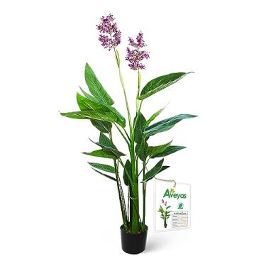 Imagem de Árvore violeta artificial canna de 1,5 m com flor roxa em vaso de plástico para berçário, planta falsa para escritório, casa, sala de estar, decoração de casa (interior/exterior)