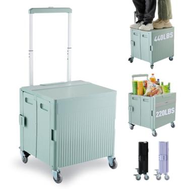 Imagem de Carrinho utilitário dobrável, portátil, carrinho de mão, carrinho de compras, caixa de ferramentas dobrável, com tampa, rodas giratórias, para compras, escritório, professor, acampamento, lima (verde)
