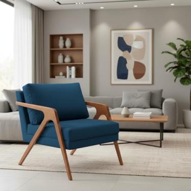 Imagem de Poltrona Mona Luxo em Madeira Estofada em Veludo - Azul