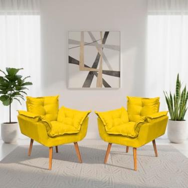 Imagem de Kit 2 Poltronas Alice Para Sala Decorativas Cadeiras Confortáveis Para Sala De Espera Recepção Consultório Escritório Manicure Pé Castanho - Clique & Decore (Amarelo)