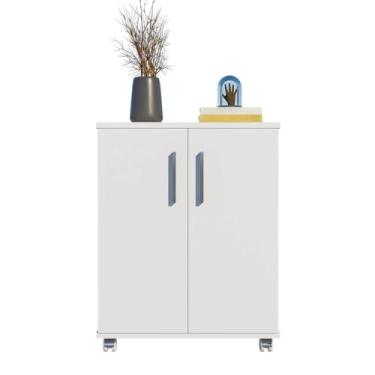 Imagem de Armário de Cozinha Pequeno 2 Portas com Rodinhas Balcão Multiuso Organizador Compacto para Cantinho do Café (Branco)