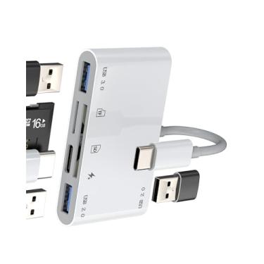 Imagem de Adaptador USB C para USB Leitor de Cartão SD (6 em 1) Conversor OTG 3.0 para iPhone 16 15 MacBook Câmera Digital Micro SD TF Transferência de Foto de Memória Compatível com Samsung para iPad