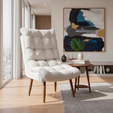 Imagem de Poltrona Decorativa Para Sala Recepção Clinica Manicure Consultório Escritório Sufler Tecido Linho (Bege)