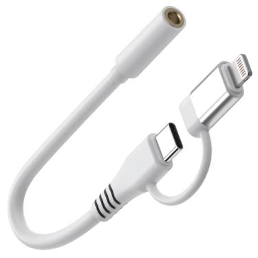 Imagem de DESOFICON Adaptador Lightning 2 em 1 para conector de fone de ouvido de 3,5 mm, [certificado MFi] Dongle de áudio auxiliar para fone de ouvido iPhone USB tipo C para conector fêmea de 3,5 mm para