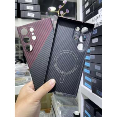 Imagem de Waillynice Capa de fibra de carbono original para Samsung Galaxy S24 Ultra anti-queda com design de capa de fibra de aramida S24ultra (BlackRed(Mag) Fina, para S24 Ultra)