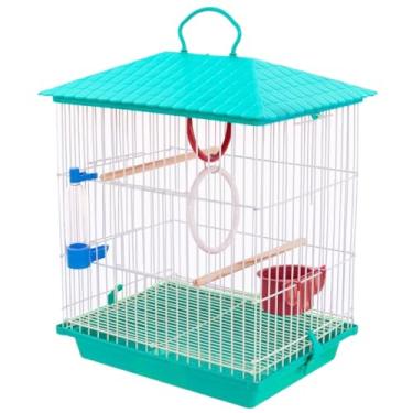 Imagem de Gaiola Caçulinha Canário Canarinho Coleiro C/Teto Plástico Pássaros Aves Completa C/Acessórios(Vermelho)