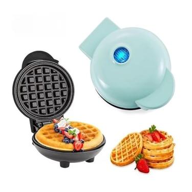 Imagem de Mini Máquina de Waffles Elétrica Portátil Antiaderentes Panquecas Automática 110V(Ciano)