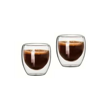 Imagem de Kit 2 Copos de Vidro Borossilicato com Parede Dupla 100ml - Xícaras Térmicas para Café Espresso, Chá e Cappuccino (2)