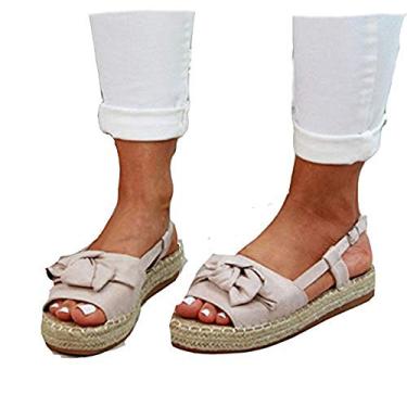 Imagem de Bigfanshu Sandálias femininas rasteiras sapatos de verão femininos peep bow sapatos casuais chinelos, Bege, 6.5