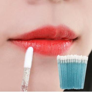 Imagem de 50 peças de pincel labial portátil mini bolha brilho labial pincel de batom pincel base ferramenta de maquiagem (azul)