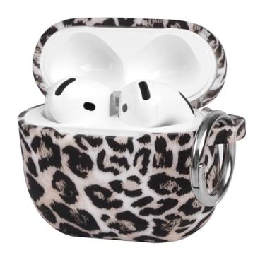 Imagem de Capa de fone de ouvido antiqueda de silicone com estampa de leopardo branco moderno com fivela de anel de metal para AirPods 4, um item essencial para fashionistas