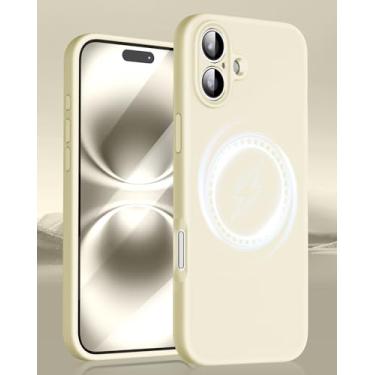 Imagem de Capa magnética para iPhone 16, [proteção total da câmera] Capa protetora fina de silicone líquido à prova de choque com forro de microfibra antiarranhões para iPhone 16. (Pedra)
