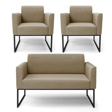 Imagem de Sofá Namoradeira Com 2 Poltronas Base Industrial Preto Marisa Suede Ma