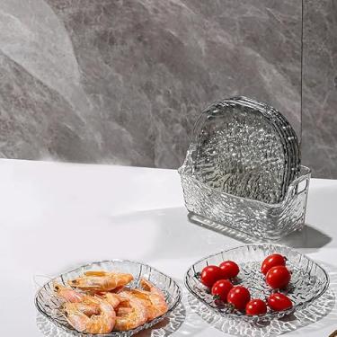 Imagem de Prato de frutas reutilizável de 8 peças, prato de osso de cuspe, bandeja de lixo empilhável para mesa de jantar, cinza quadrado